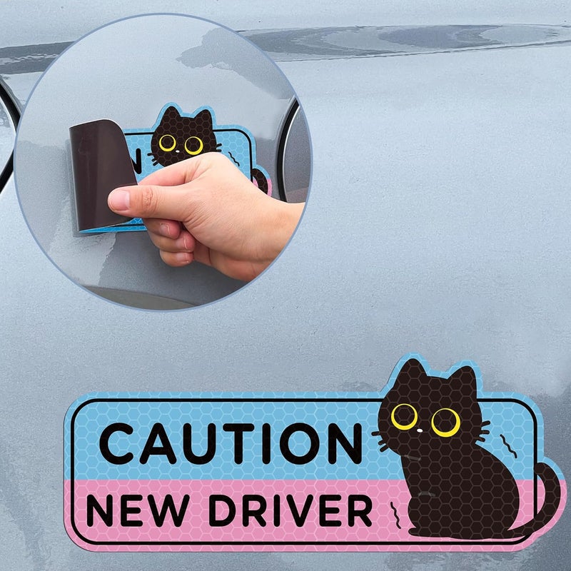 CNhoqc Student Driver Car Magnet - 4pcs Shivering Black Cat Student New Driver Magnet Please Be Patient Bumper Sticker Safety Warning Magnetic Christmas Reflective Rookie Reusable Movable Xmas Holiday - Image 3